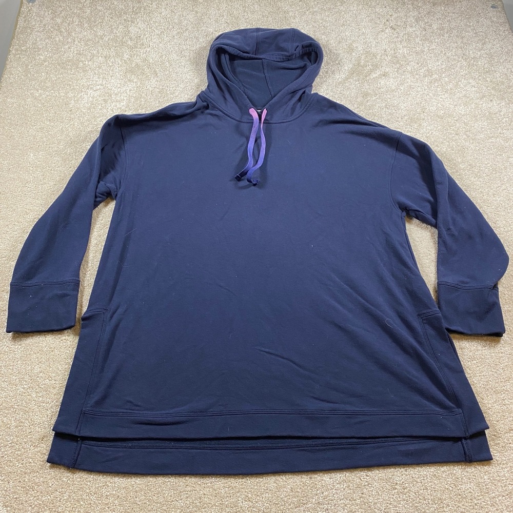J. Jill Fit Hoodie Womens XL Navy Blue Ombre Drawstring Longline Pullover